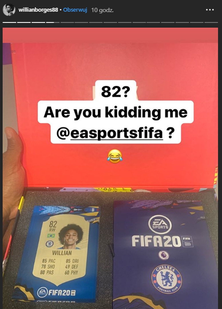 Willianowi chyba nie spodobała się jego karta w grze FIFA 20! :D